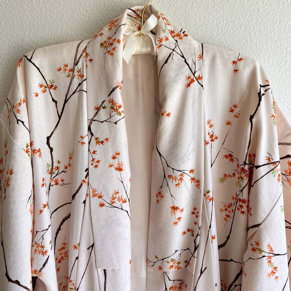 Japanese Maple Kimono Robe - Cream and Orange - Picture 4 of 13